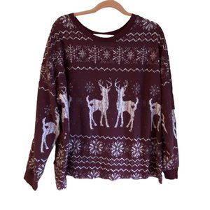 Fifth Sun Women 2X Maroon Holiday Christmas Snowflake Reindeer Deer Sweatshirt